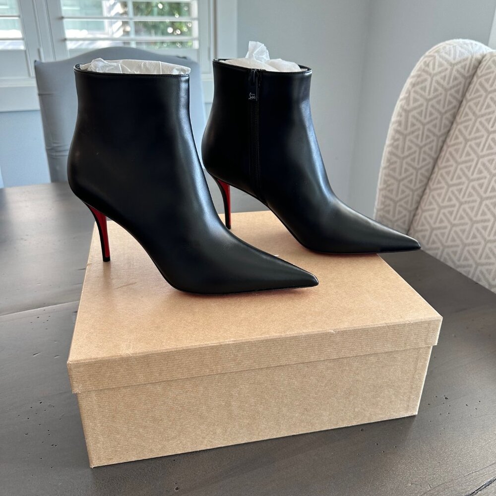 Christian Louboutin Apostropha Pointed Toe Booty Black NIB size 38.5